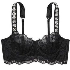 Victoria’s Secret Dream Angels Black Lace Rhinestone Balconette Bra (36B)